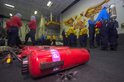 美军航母紫马甲列队是在干什么?了解甲板战位知识太重要了_军事